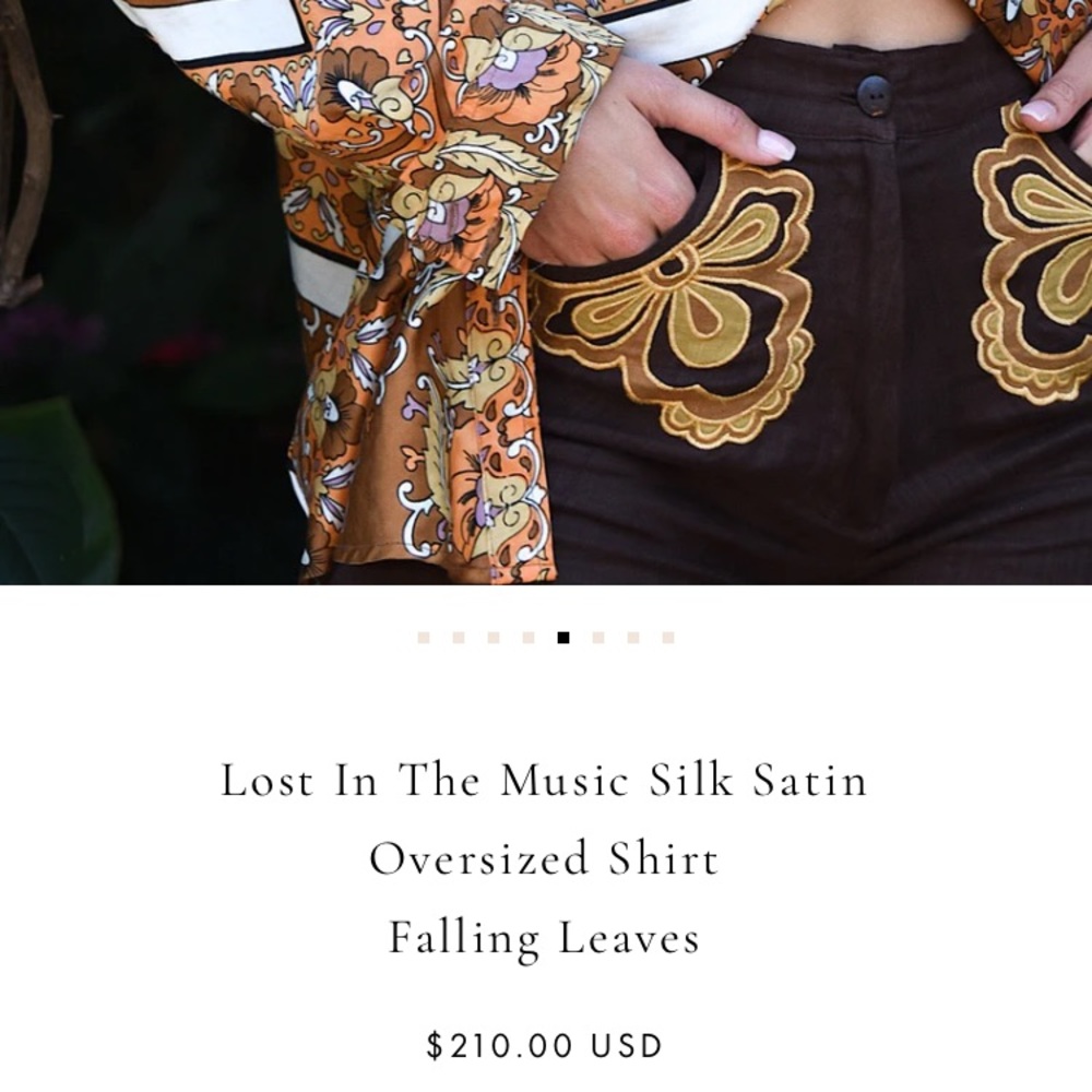 Chasing Unicorns 🍁 Lost In The Music Silk Satin Oversized Shirt sz L - Picture 8 of 17
